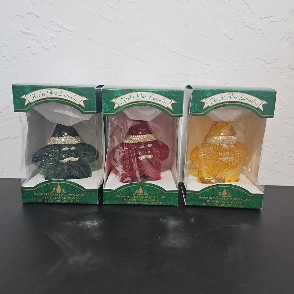 Vtg Lot 3 Krebs Glas Lauscha Star Christmas Ornaments Glass Santa Claus Germany